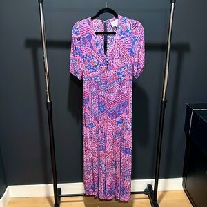 ba&sh Maxi dress purple paisley print v neck button front size 1 (size small)